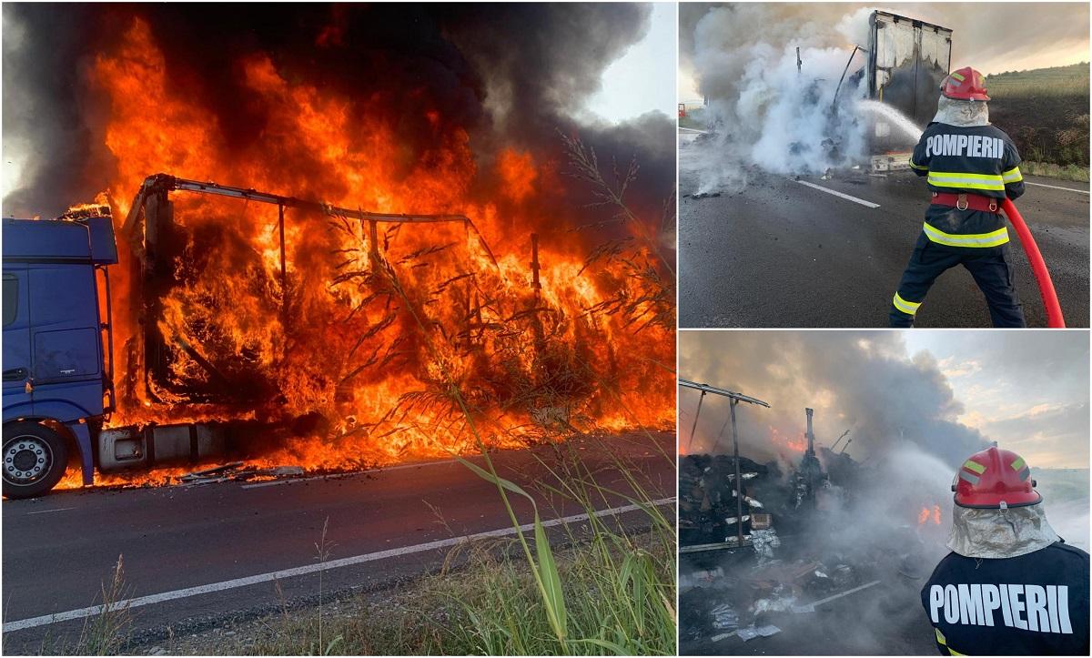 Ultima oră! Tir în flăcări pe o șosea din România. Șoferul, cetățean polonez, a murit
