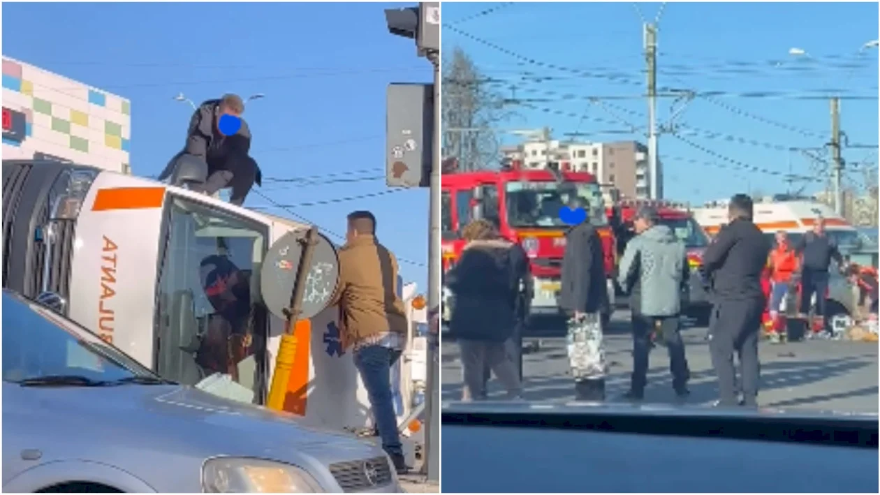 Accident între o ambulanță și două mașini în Capitală
