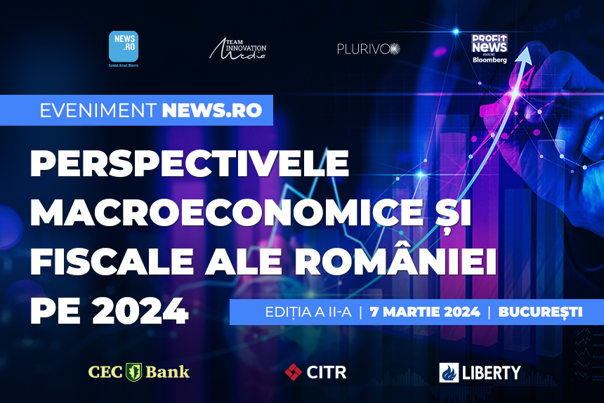 Principalii indicatori economici şi bugetari vor fi analizaţi la evenimentul News.ro “Perspectivele macroeconomice şi fiscale ale României pe 2024” de economişti, reprezentanţi ai Guvernului şi ai mediului de business